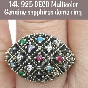 14k 925 DECO Multicolor Genuine sapphires dome ring